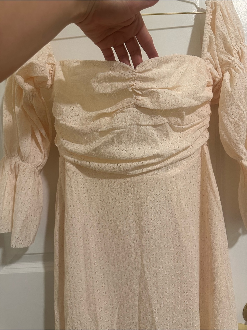Worth Collective Off-Shoulder Cream Eyelet Midi Dress